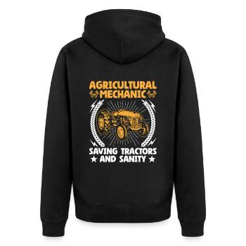 Landwirtschaftsmechaniker Lustige Traktormechaniker Bauernhof - Unisex Premium Bio Zip Hoodie - Schwarz - Hinten - Nico (187cm)