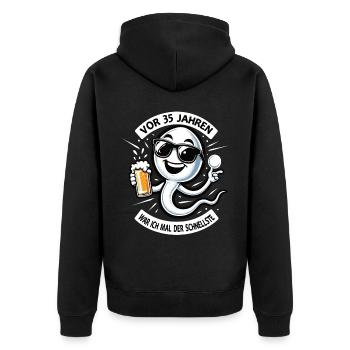 Vor 35 Jahren War Ich Schnellste - Unisex Premium Bio Zip Hoodie - Schwarz - Hinten - Nico (187cm)