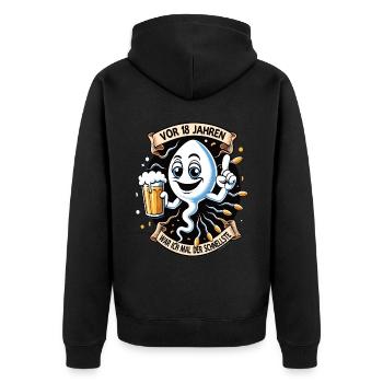 Vor 18 Jahren War Ich Schnellste - Unisex Premium Bio Zip Hoodie - Schwarz - Hinten - Nico (187cm)