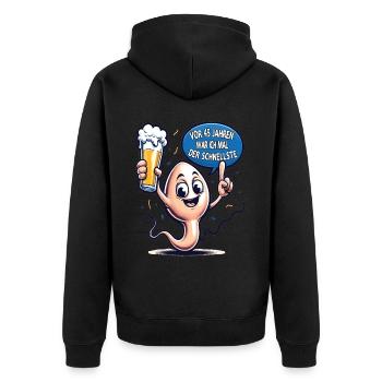 Vor 45 Jahren War Ich Schnellste - Unisex Premium Bio Zip Hoodie - Schwarz - Hinten - Nico (187cm)
