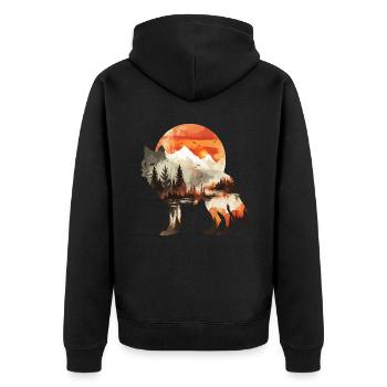 Wolf Natur Wildnis Abenteuer Wald Bäume Sonne - Unisex Premium Bio Zip Hoodie - Schwarz - Hinten - Nico (187cm)