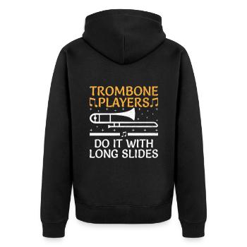 Posaunist Posaunist Marching Band Posaune - Unisex Premium Bio Zip Hoodie - Schwarz - Hinten - Nico (187cm)