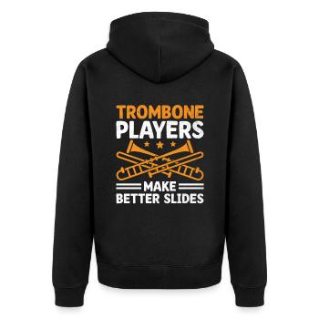 Posaunist Posaunist Marching Band Posaune - Unisex Premium Bio Zip Hoodie - Schwarz - Hinten - Nico (187cm)