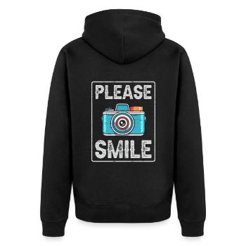 Please Smile for a Photographer - Unisex Premium Organic Zip Hoodie - black - Back - Nico (187cm)