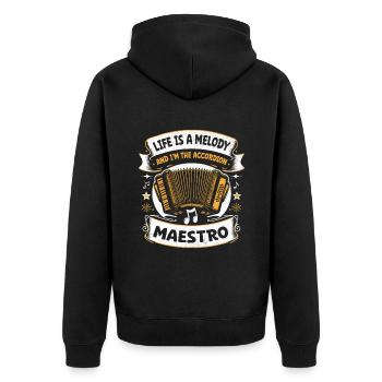 Das Leben ist eine Melodie und ich bin der Akkordeon-Maestro Acc - Unisex Premium Bio Zip Hoodie - Schwarz - Hinten - Nico (187cm)
