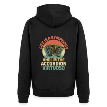 Das Leben ist eine Symphonie und ich bin der Akkordeon-Virtuose - Unisex Premium Bio Zip Hoodie - Schwarz - Hinten - Nico (187cm)
