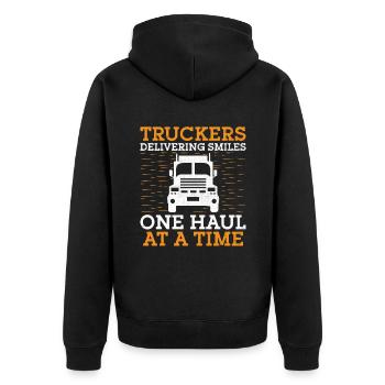 Trucker Fahren Papa Trucker Vater LKW-Fahrer - Unisex Premium Bio Zip Hoodie - Schwarz - Hinten - Nico (187cm)