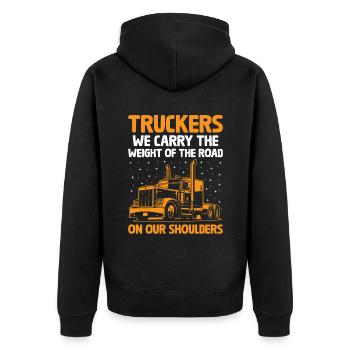 Trucker Fahren Papa Trucker Vater LKW-Fahrer - Unisex Premium Bio Zip Hoodie - Schwarz - Hinten - Nico (187cm)