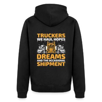 Trucker Fahren Papa Trucker Vater LKW-Fahrer - Unisex Premium Bio Zip Hoodie - Schwarz - Hinten - Nico (187cm)