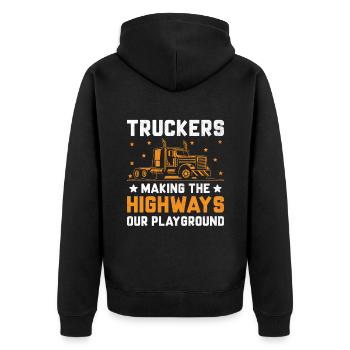 Trucker Fahren Papa Trucker Vater LKW-Fahrer - Unisex Premium Bio Zip Hoodie - Schwarz - Hinten - Nico (187cm)