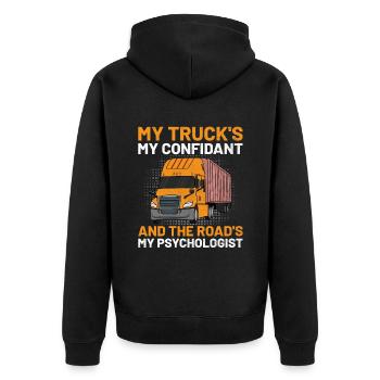Trucker Fahren Papa Trucker Vater LKW-Fahrer - Unisex Premium Bio Zip Hoodie - Schwarz - Hinten - Nico (187cm)