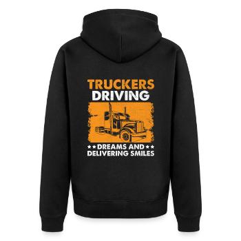 Trucker Fahren Papa Trucker Vater LKW-Fahrer - Unisex Premium Bio Zip Hoodie - Schwarz - Hinten - Nico (187cm)