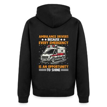 Krankenwagenfahrer, weil jeder Notfall ein Einsatz ist - Unisex Premium Bio Zip Hoodie - Schwarz - Hinten - Nico (187cm)