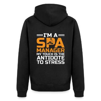 SPA Manager Job Wellness Lustig SPA Management Sayi - Unisex Premium Bio Zip Hoodie - Schwarz - Hinten - Nico (187cm)