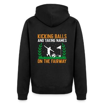 Footgolf Player Foot Golf Playing Footgolfers Foot - Unisex Premium Organic Zip Hoodie - black - Back - Nico (187cm)