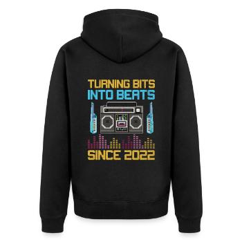 Chiptune Music Lover Groove zu den Bleeps und Bloo - Unisex Premium Bio Zip Hoodie - Schwarz - Hinten - Nico (187cm)