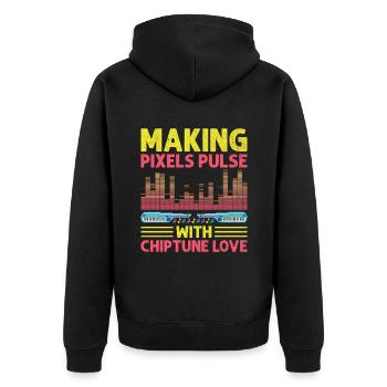 Chiptune Music Lover Groove zu den Bleeps und Bloo - Unisex Premium Bio Zip Hoodie - Schwarz - Hinten - Nico (187cm)