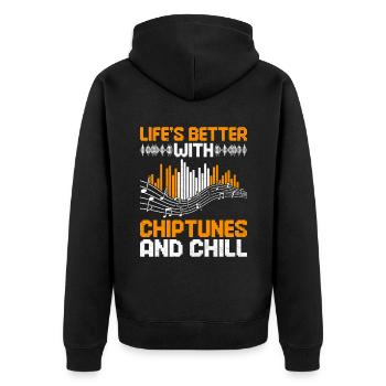 Chiptune Music Lover Groove zu den Bleeps und Bloo - Unisex Premium Bio Zip Hoodie - Schwarz - Hinten - Nico (187cm)