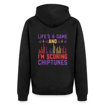 Chiptune Music Lover Groove zu den Bleeps und Bloo - Unisex Premium Bio Zip Hoodie - Schwarz - Hinten - Nico (187cm)