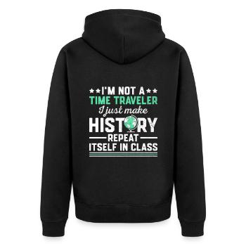 Geschichtslehrer Lustige Geschichtslehrer Sprüche - Unisex Premium Bio Zip Hoodie - Schwarz - Hinten - Nico (187cm)