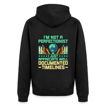 Geschichtslehrer Lustige Geschichtslehrer Sprüche - Unisex Premium Bio Zip Hoodie - Schwarz - Hinten - Nico (187cm)