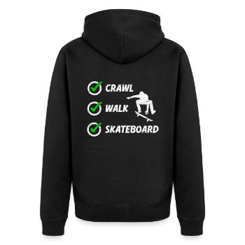 Crawl Walk Skateboard für einen Skater - Unisex Premium Bio Zip Hoodie - Schwarz - Hinten - Nico (187cm)