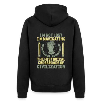 Geschichtslehrer Lustige Geschichtslehrer Sprüche - Unisex Premium Bio Zip Hoodie - Schwarz - Hinten - Nico (187cm)