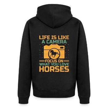 Pferdefotografie Reiten Pferde Hobby Ph - Unisex Premium Bio Zip Hoodie - Schwarz - Hinten - Nico (187cm)