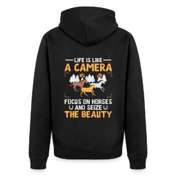 Pferdefotografie Reiten Pferde Hobby Ph - Unisex Premium Bio Zip Hoodie - Schwarz - Hinten - Nico (187cm)