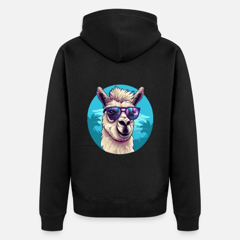 Lama sur la plage - Graphique d’été de lama drôle - Veste à capuche bio Premium Unisexe - noir