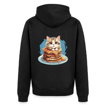 Cute Pancake Cat - Funny Pancat Graphic Design - Unisex Premium Organic Zip Hoodie - black - Back - Nico (187cm)
