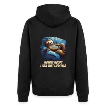 Gemütlicher Faultier Moment - Lustiges Faultier De - Unisex Premium Bio Zip Hoodie - Schwarz - Hinten - Nico (187cm)
