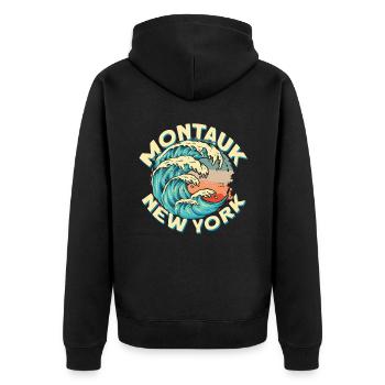 Montauk New York Design - Unisex Premium Organic Zip Hoodie - black - Back - Nico (187cm)