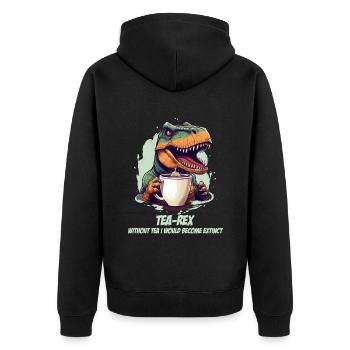 Tea-Rex - Funny Dinosaur Tea Design - Unisex Premium Organic Zip Hoodie - black - Back - Nico (187cm)