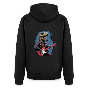 Punk Rock Dinosaurier: T-Rex im Rocker-Look - Unisex Premium Bio Zip Hoodie - Schwarz - Hinten - Nico (187cm)