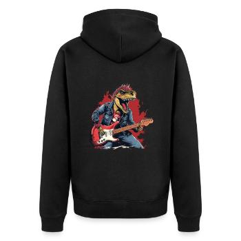 Punk Rock T-Rex: Dinosaurs in Rock Outfit Design - Unisex Premium Organic Zip Hoodie - black - Back - Nico (187cm)