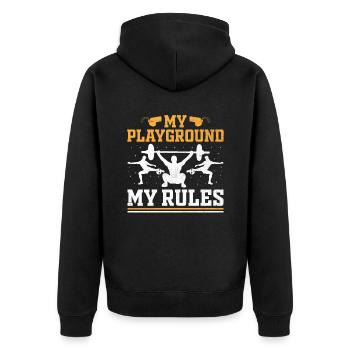 Sportlehrer Sportlehrer Schullehrer - Unisex Premium Bio Zip Hoodie - Schwarz - Hinten - Nico (187cm)