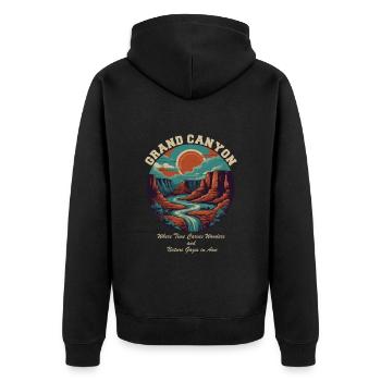 Grand Canyon rétro - Design de voyage classique - Veste à capuche bio Premium Unisexe - noir - Dos - Nico (187cm)