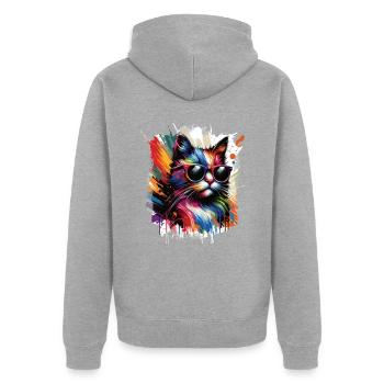 La vie est meilleure avec les chats - Veste à capuche bio Premium Unisexe - gris chiné - Dos - Nico (187cm)