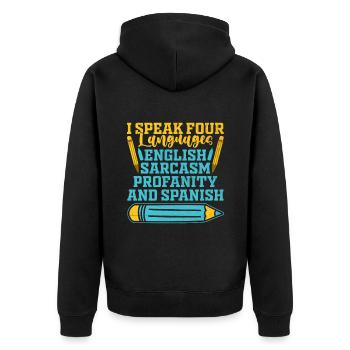 Fremdsprachenlehrer Schule Sprachlehrer - Unisex Premium Bio Zip Hoodie - Schwarz - Hinten - Nico (187cm)