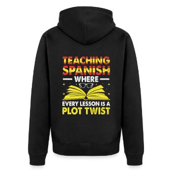 Fremdsprachenlehrer Schule Sprachlehrer - Unisex Premium Bio Zip Hoodie - Schwarz - Hinten - Nico (187cm)