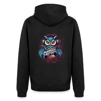 Verbessern Sie Ihren Stil Mit Unserer Gaming-eule - Unisex Premium Bio Zip Hoodie - Schwarz - Hinten - Nico (187cm)