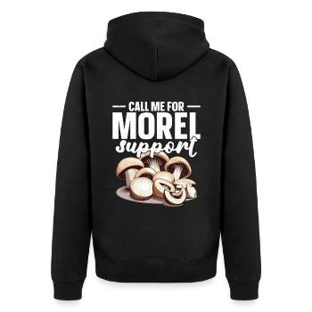 Rufen Sie Mich An, Um Support Für Morel Zu - Unisex Premium Bio Zip Hoodie - Schwarz - Hinten - Nico (187cm)