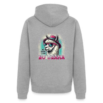 Sans stress avec notre Lama No Drama - Veste à capuche bio Premium Unisexe - gris chiné - Dos - Nico (187cm)