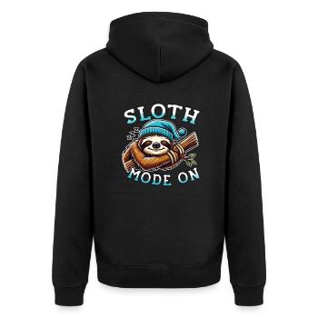 Relaxed atmosphere with our Sloth Mode On - Unisex Premium Organic Zip Hoodie - black - Back - Nico (187cm)