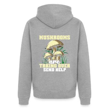 Orte Zur Pilzsuche, Die Pilze Erobern - Unisex Premium Bio Zip Hoodie - Grau meliert - Hinten - Nico (187cm)