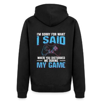 Play Controller Gaming Hat Mich Während Meines - Unisex Premium Bio Zip Hoodie - Schwarz - Hinten - Nico (187cm)