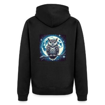 Verbessern Sie Ihren Stil Mit Unserer Eule - Unisex Premium Bio Zip Hoodie - Schwarz - Hinten - Nico (187cm)