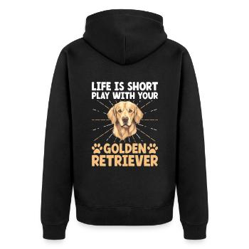 Das Leben ist kurz: Spiel mit Ihrem Golden Retriever GR D - Unisex Premium Bio Zip Hoodie - Schwarz - Hinten - Nico (187cm)