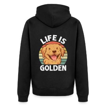 Das Leben ist Golden Retriever GR Hund Retriever - Unisex Premium Bio Zip Hoodie - Schwarz - Hinten - Nico (187cm)